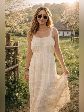 Jessica Taylor NYC Cream Lace Boho Cottagecore Maxi Dress Lined XL
